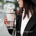 500ml BPA kostenlos PP PC Modern Modern 2022 Neues Design Trendy Leder Doppelgetränk Tassen Wasserflasche mit Stroh